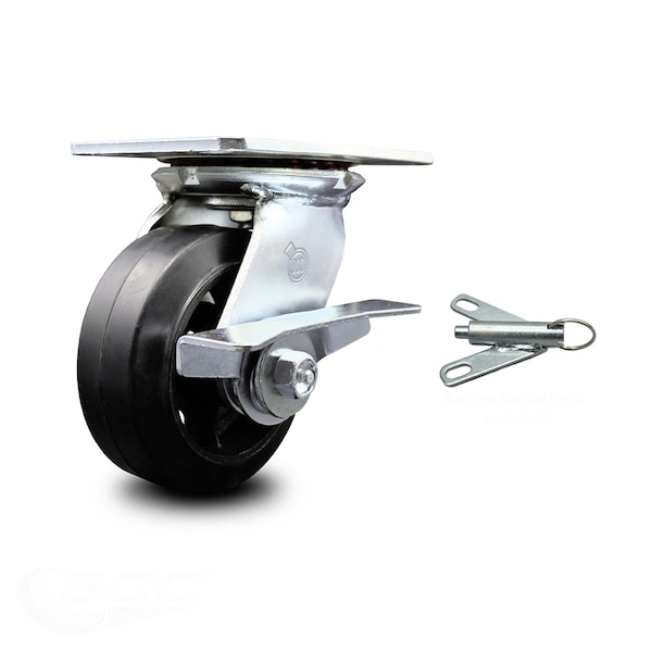 5 Inch Rubber on Steel Caster with Ball Bearing and Brake/Swivel Lock SCC